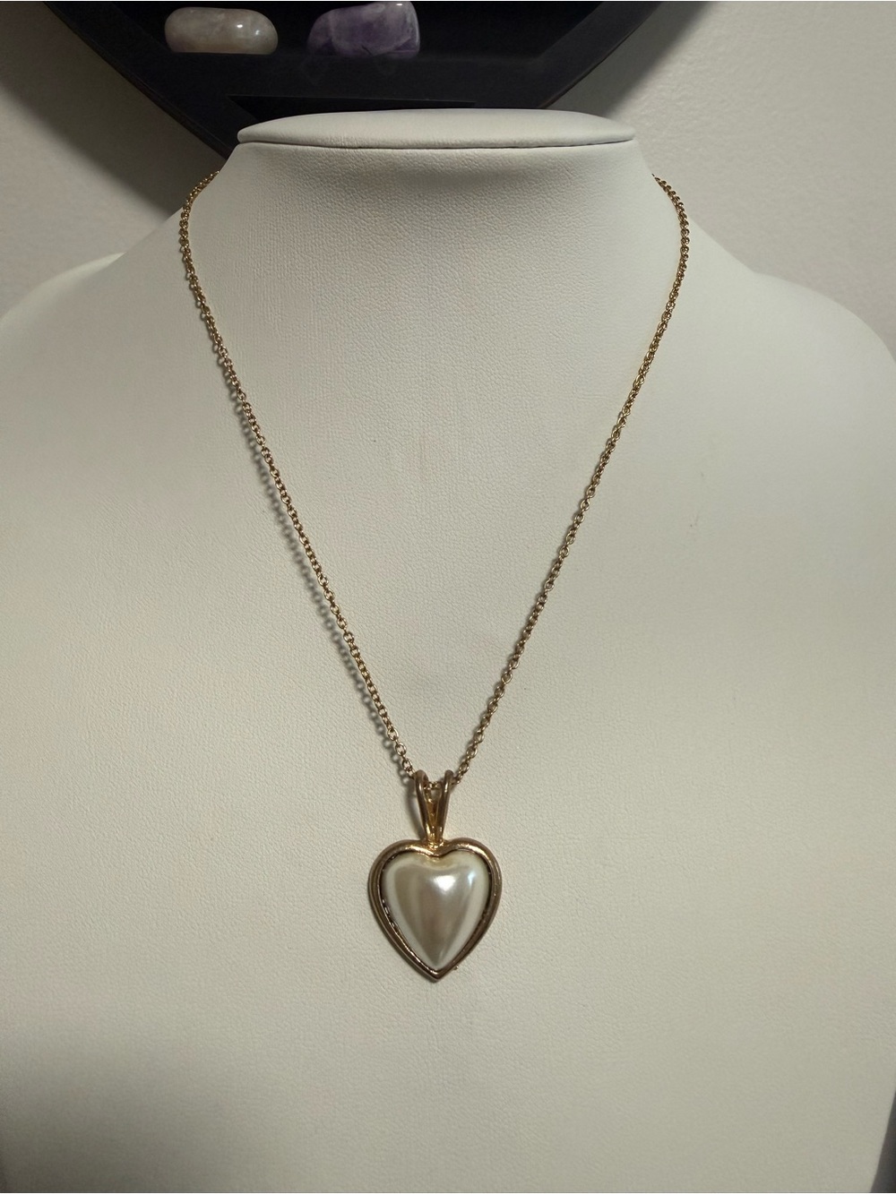 Gold Tone Pearl Heart Pendant Necklace